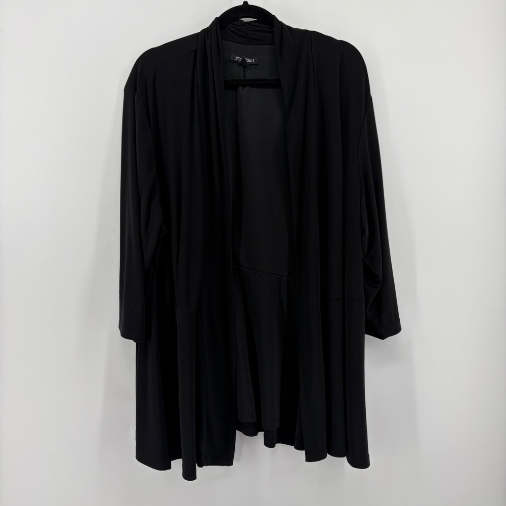 Roz‎ & Ali Cardigan Black Women 3X Open Front Shawl Collar Draped Plus Size